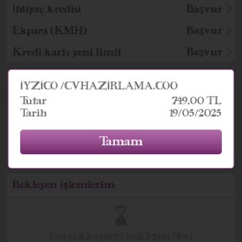 Cvhazirlama.cool Bilgim Dışında Hesabımda Para 749 TL Bildirimi Geldi