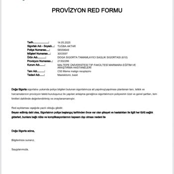 Doğa Sigorta Ameliyat Onayını Haksız Gerekçeyle Reddetti