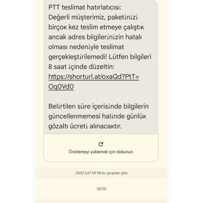 PTT Adıyla Gelen Mesajda Kişisel Bilgilerimin Kötüye Kullanılmasından Endişeliyim