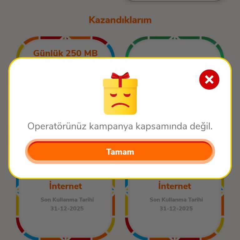 Eti Mutlu Kutu Uygulamasında Puan Karşılığı GB Alımında Sürekli Hata