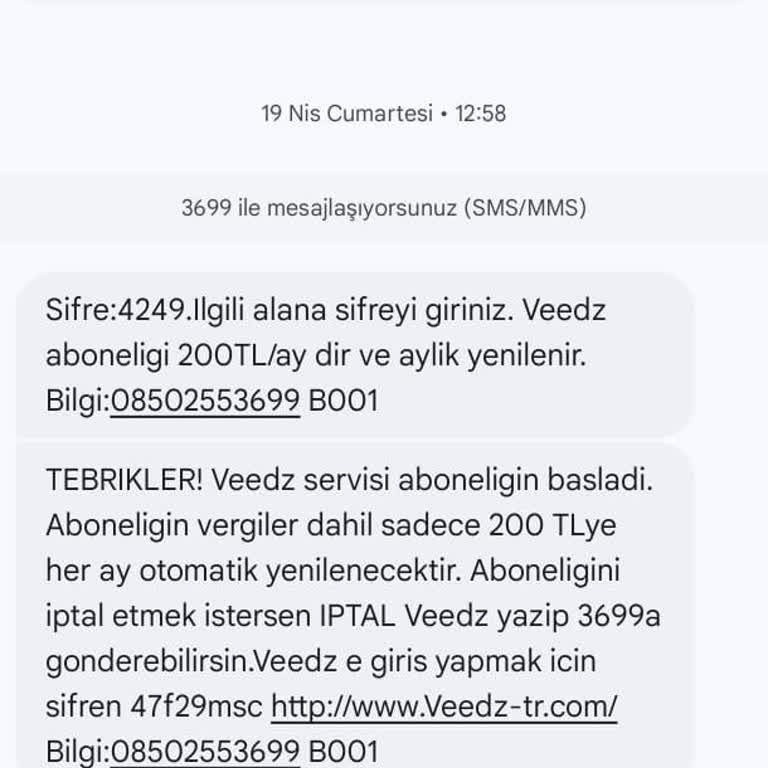 Veedz-tr.com Habersiz Başlatılan Üyelik Ve Haksız Fatura Kesintisi