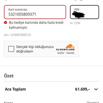 Hediye Çeki Kullanılamıyor, Fazla Kredi Kalmamıştır Hatası