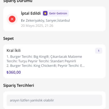 Yanlış Konum Nedeniyle İptal Edilen Sipariş İçin Ücret İadesi Sorunu