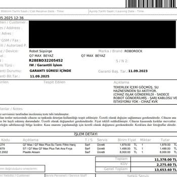 Servis Sonrası Robot Süpürgemde Oluşan Hasar Ve Yüksek Ücret Talebi