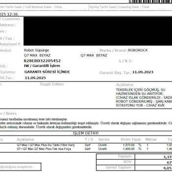 Servis Sonrası Robot Süpürgemde Oluşan Hasar Ve Yüksek Ücret Talebi