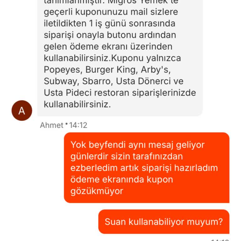 Migros Yemek’te Çözüm Beklerken Oyalama Ve Kopya Mesajlar