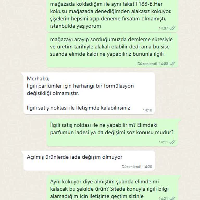 Aldığım Parfüm Mağazadaki Kokudan Farklı Ve Müşteri Hizmeti Yetersiz