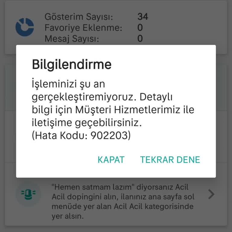 Sahibinden İlanıma Erişemiyorum, Destek Yetersiz