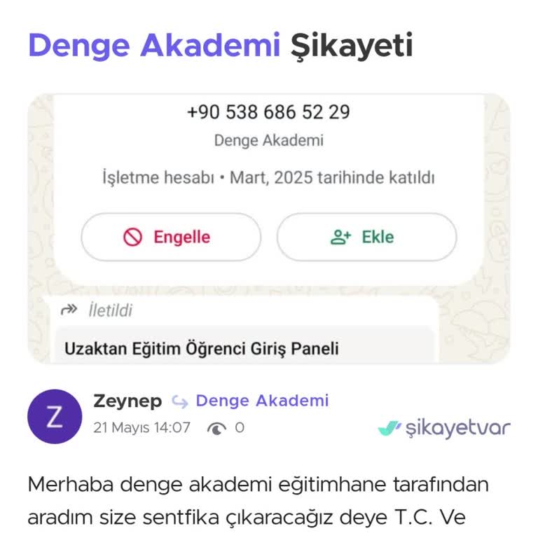 Eğitim Almadan Sertifika Ve Zorla Ücret Talebiyle Mağdur Edildim