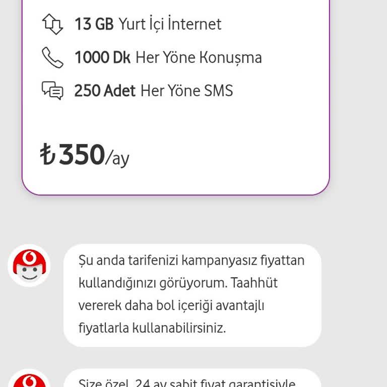 Vodafone Tarifemde Yüksek Fiyat Artışı Mağduriyet Yaşıyorum