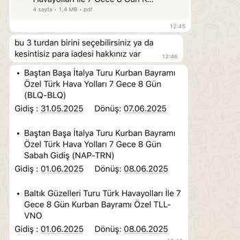 Turun Son Anda İptali Nedeniyle Mağduriyet Ve Masraflarımızın Karşılanmaması
