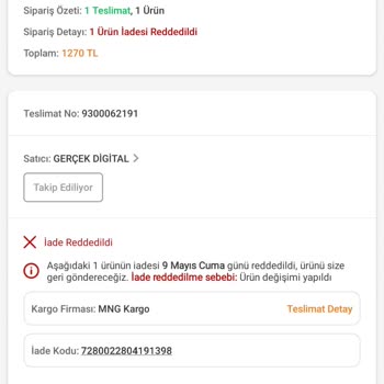 Arızalı Ürün Ve İade Talebimin Reddedilmesi Nedeniyle Mağduriyet Yaşıyorum
