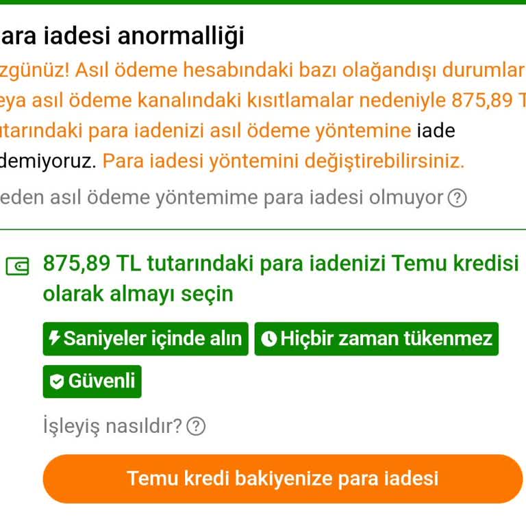 Temu İade Edilen Ürünler İçin Paramı Geri Ödemiyor