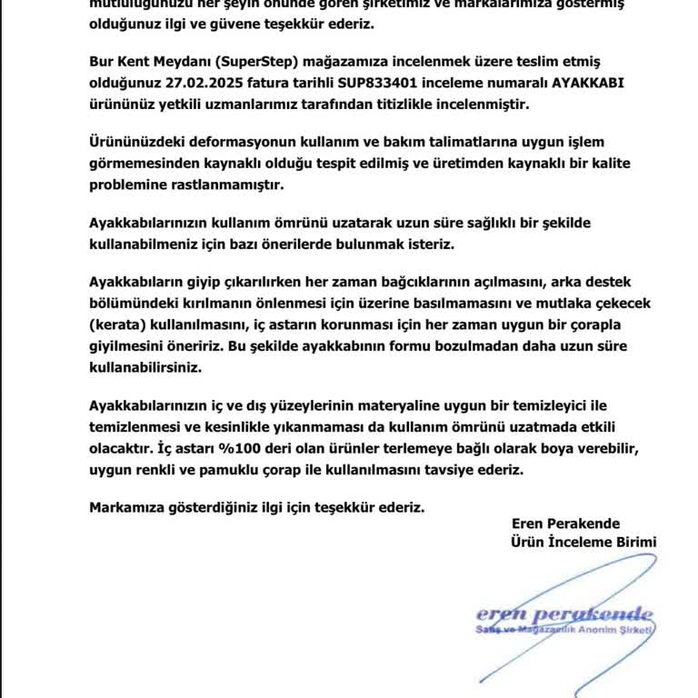 Yeni Alınan Ayakkabının Kısa Sürede Çatlaması Ve Mağaza İlgisizliği