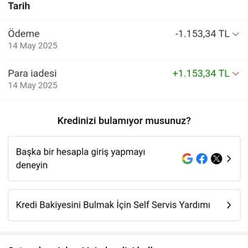 İptal Edilen Siparişin Ücreti Kredi Bakiyeme Yansımadı, Param Kartıma Aktarılmıyor