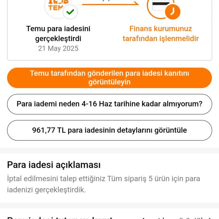 Temudan İptal Edilen Siparişin Para İadesi Gecikti Mağduriyet Yaşıyorum