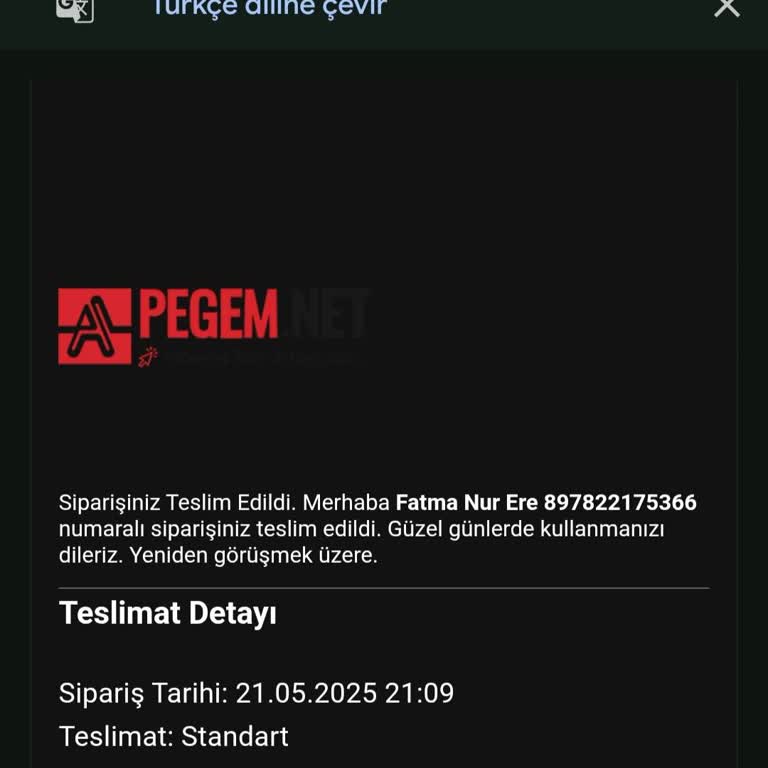 Sipariş Teslim Edilmeden Teslim Edildi Bildirimi Aldım