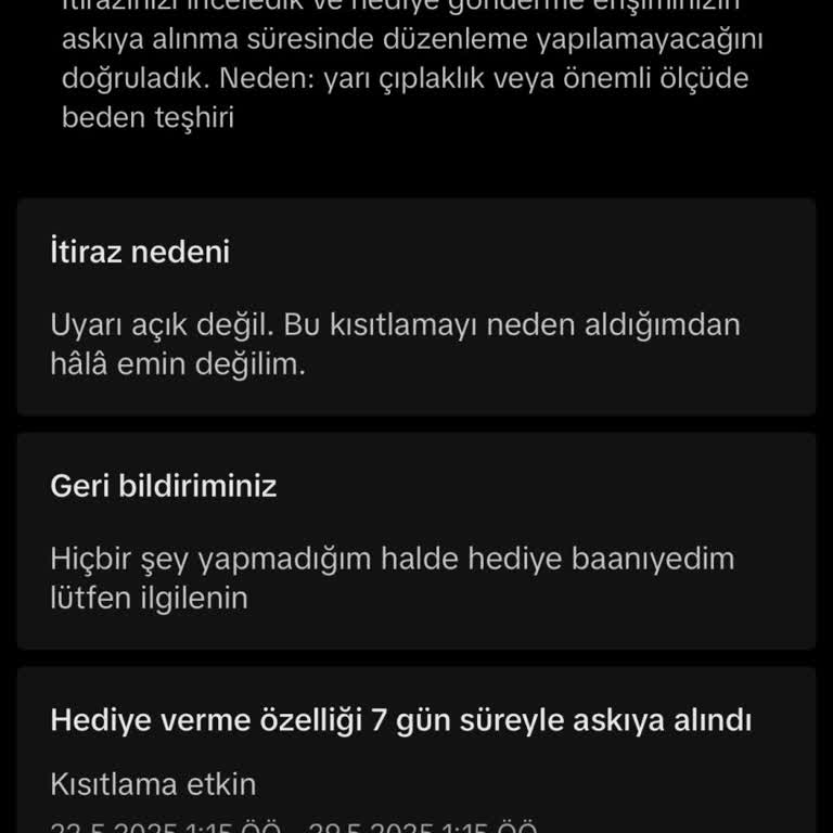 Canlı Yayın Özelliğimin Haksız Yere Kapatılması Ve İtirazımın Sonuçsuz Kalması
