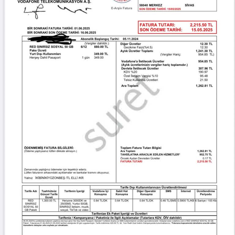 Vodafone Faturama Ek Ödeme Yansıtıldı İade Talep Ediyorum