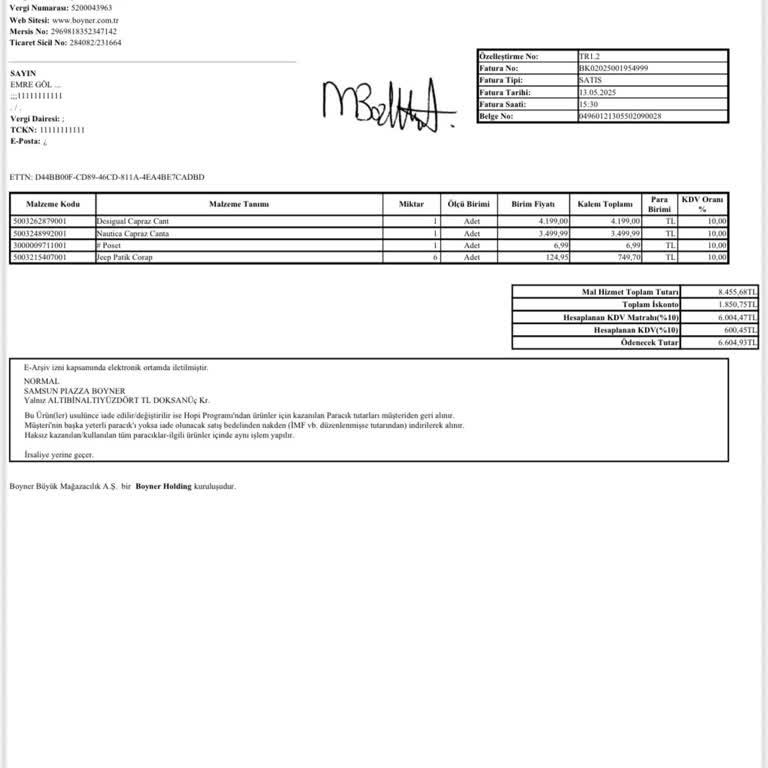 Boyner'den Almadığım Ürünlerin Ücreti Faturama Yansıtıldı Ve Sorunum Çözülmedi