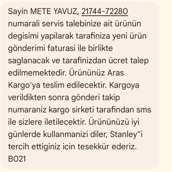 Değişim Onayı Alınan Termosun Teslim Edilmemesi
