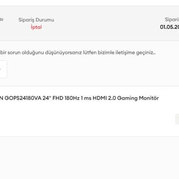 Online Satın Alımda Monitör İptali ve Para İadesi Sorunu