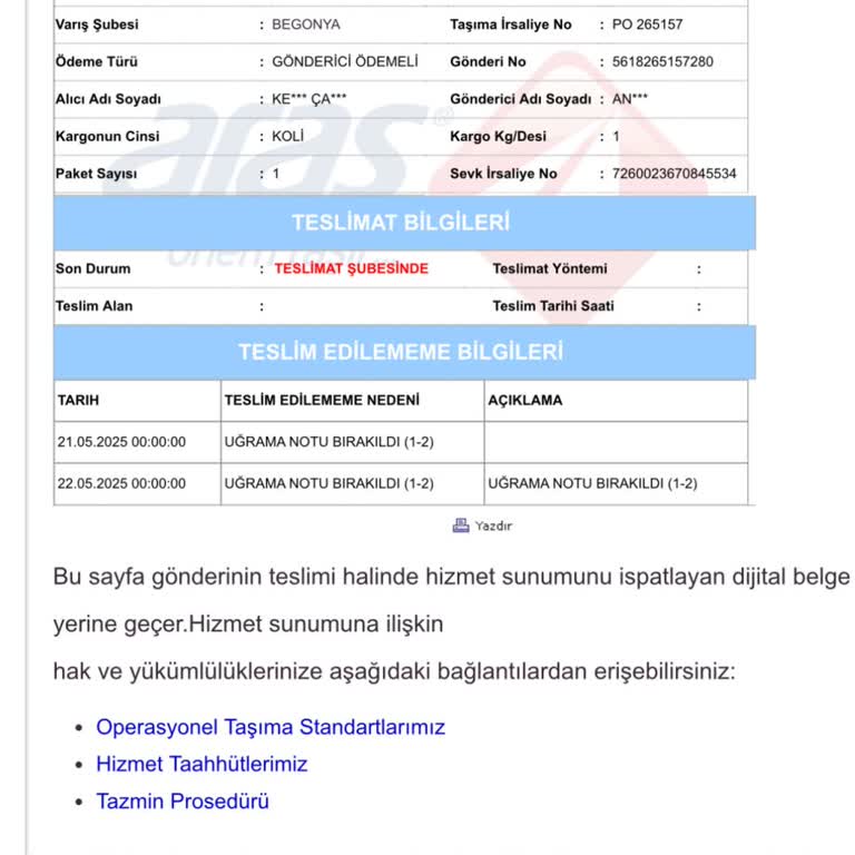 Evde Olduğum Halde Teslimat Yapılmayan Kargo Ve Yanıltıcı Bilgilendirme