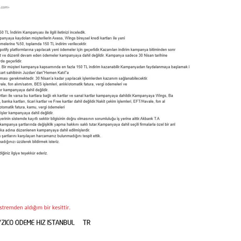 Kampanya İndirimi Kartıma Yatmadı, Gerekçesiz Ret!