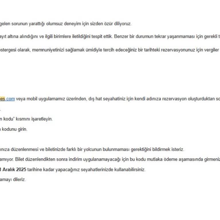 THY Promosyon Kodu Sistem Hatası Nedeniyle Kullanılamadı Ve Çözüm Sunulmadı