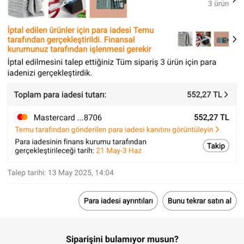 Temu Alışverişimde İptal Sonrası Para İadesi Yapılmadı