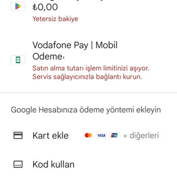 Vodafone Pay İle Google Play Alışverişinde Limit Sorunu Ve Destek Talebi
