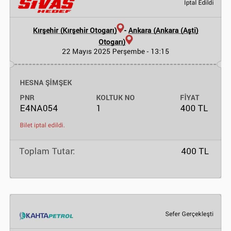 İptal Edilen Biletin Ücreti İade Edilmiyor