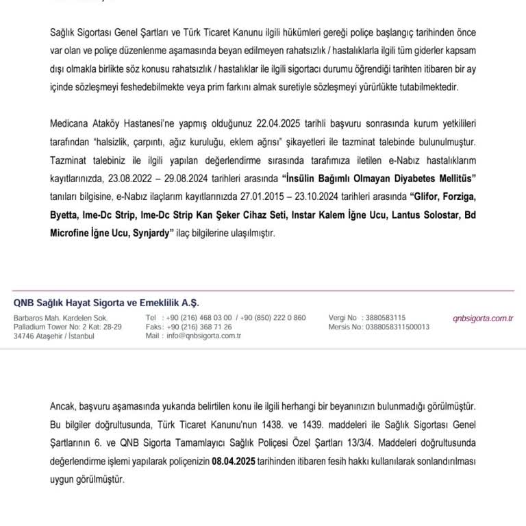 Sigorta Poliçem 7 Ay Sonra Hastalık Gerekçesiyle Haksızca İptal Edildi