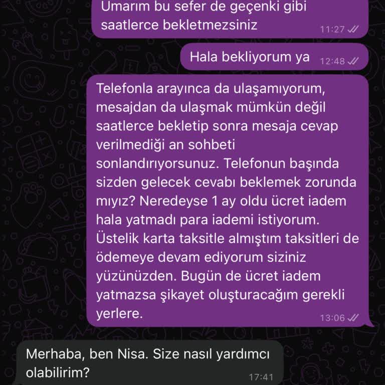İade Ücreti Bir Aydır Yatmadı, Müşteri Hizmetleri Ulaşılamıyor
