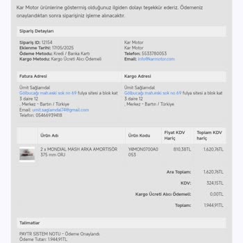 Kar Motor’dan Aldığım Yedek Parça Siparişi Hayal Kırıklığına Uğrattı