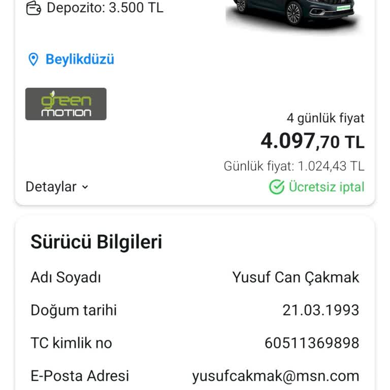 Ödemesi Yapılan Araç Rezervasyonunda Mağduriyet Ve İade Sorunu