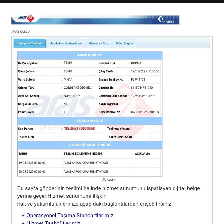 Aras Kargo Çalışanının Sorumsuzluğu Nedeniyle Paketim İade Edildi