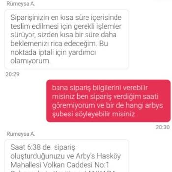 Yemeksepeti Ve Arby's Keçiören Siparişim 2 Saat Gecikti Destek Yok