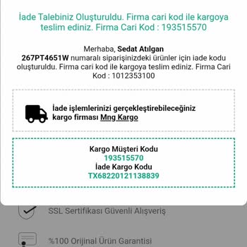 İade Edilen Ürünün Ücreti Ve Değişimi Gerçekleştirilmiyor