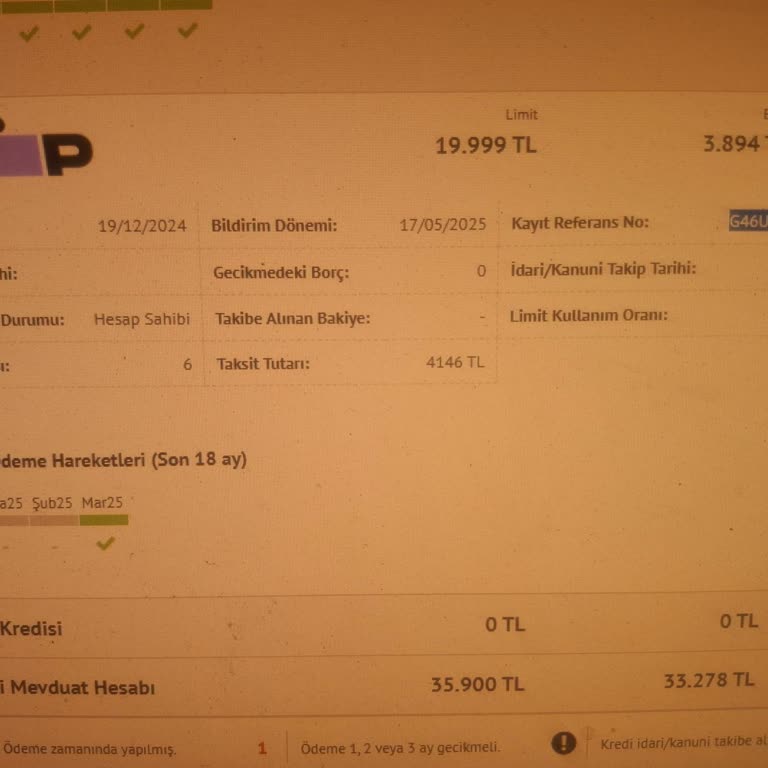 Zip Alışveriş Sonrası Limit Sıfırlandı Ve Kredi Performansım Güncellenmiyor