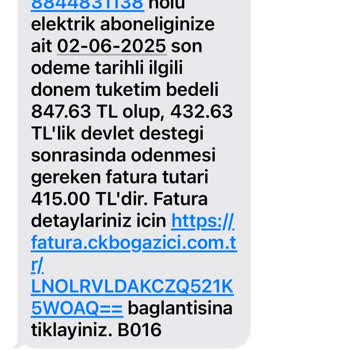 CK Boğaziçi Elektrik Faturasında Devlet Desteğiyle Artan Tutar