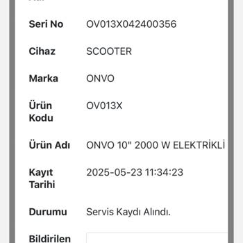 Onvo Ov-13xplus Scooter'da Bitmeyen Sorunlar Ve Garanti Mağduriyeti