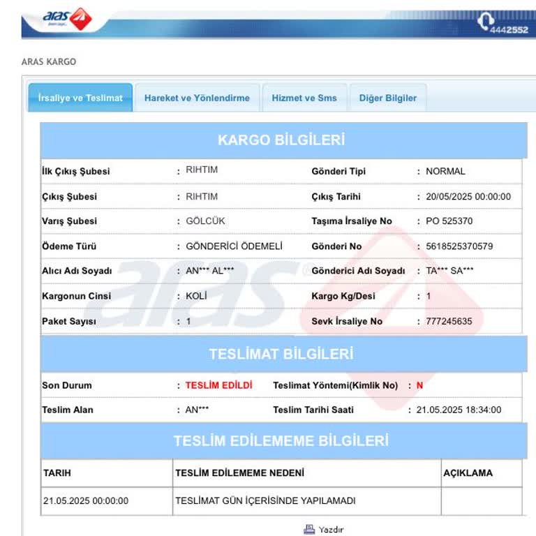 Teslim Edilmediği Halde Teslim Görünen Kargo Ve Yetersiz Müşteri Desteği