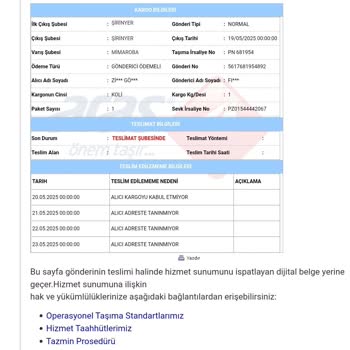Evde Olmamıza Rağmen Kargo Teslim Edilmedi Ve Şube Telefonlara Bakmıyor