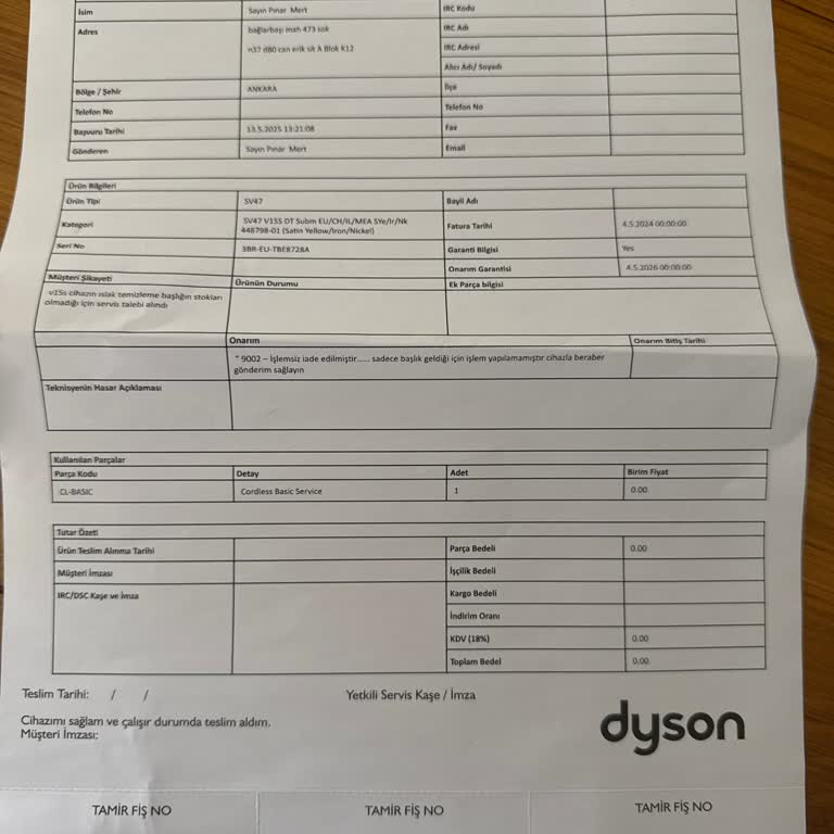 Dyson V15 Silme Başlığı Sorunu Ve Yetersiz Servis Desteği