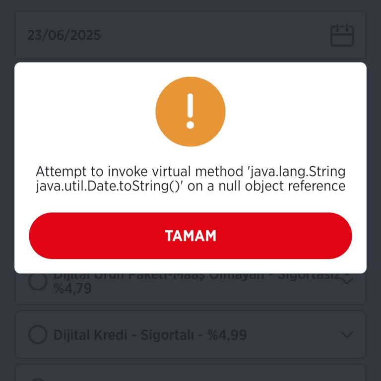 Ziraat Mobil Dijital Kredi Menüsünde Sürekli Hata Alıyorum