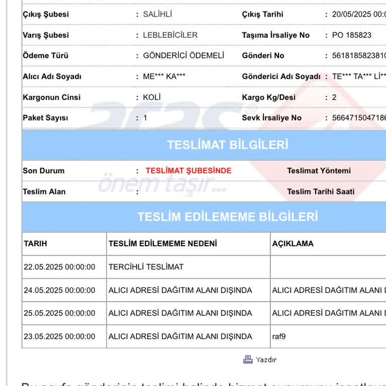 Aras Kargo Adresime Teslimat Yapmıyor Ve İletişim Kuramıyorum