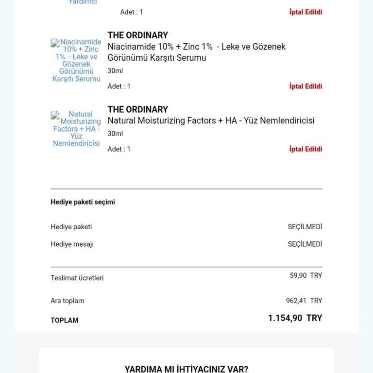 Siparişim Bilgim Dışında Yeniden Oluşturuldu, Müşteri Hizmetleri İlgisiz