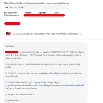 Hepsiburada Ve Hepsijet Tarafından İki Kez Teslim Edilemeyen TV Siparişi