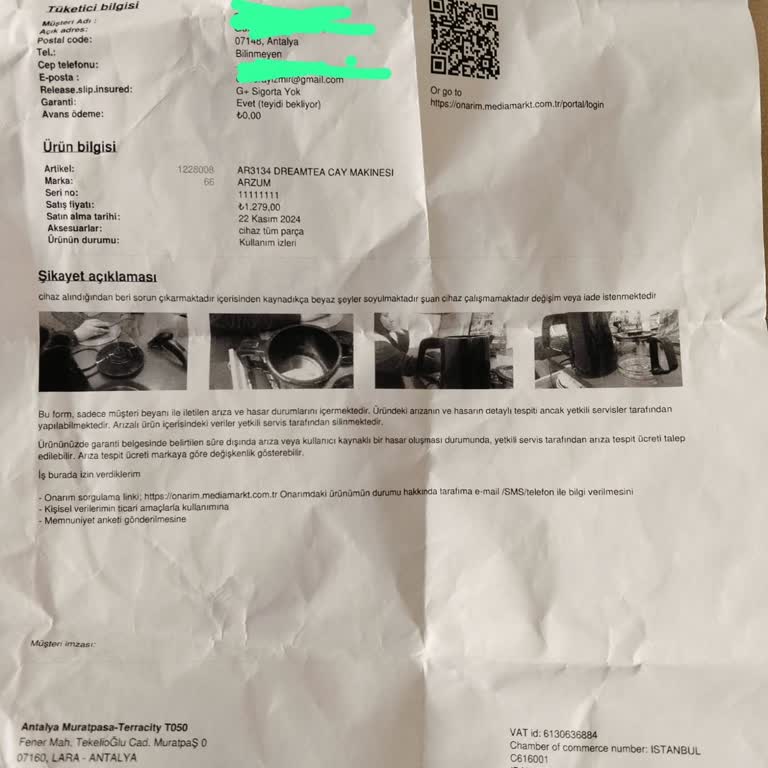 Çay Makinemin Arızası Çözülmeden İade Ve Değişim Reddedildi